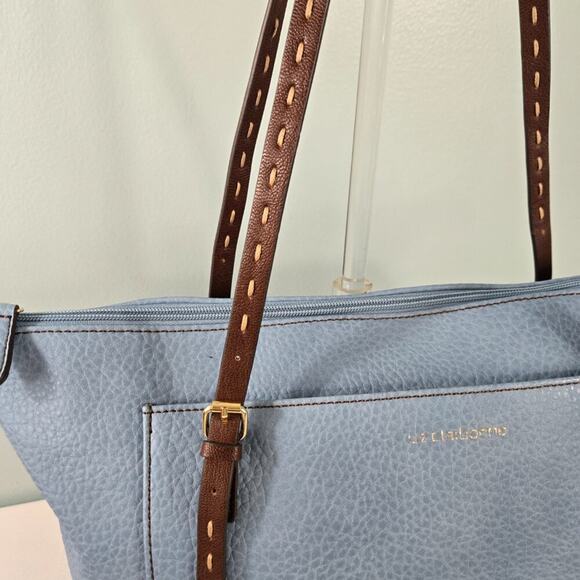 Liz Claiborne Blue Tote Bag with Brown Straps - Picture 6 of 11